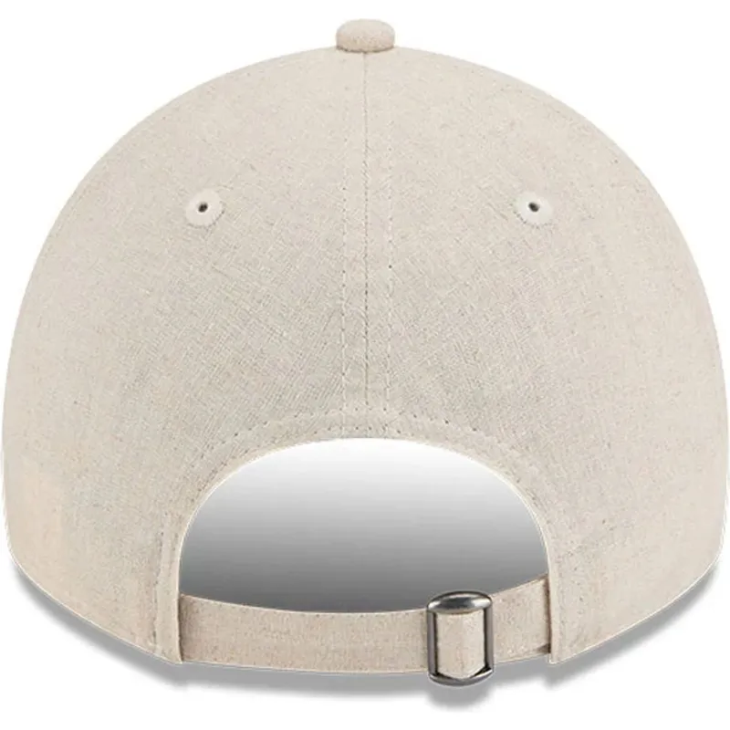 beige-verstellbare-curved-cap-mit-blauem-logo-9twenty-linen-spring-training-fan-pack-2025-der-los-angeles-dodgers-mlb-von-new-er