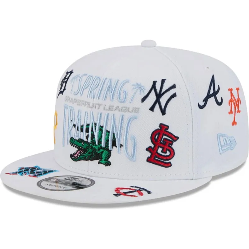 weisse-flache-snapback-kappe-9fifty-scatter-spring-training-fan-pack-2025-von-mlb-grapefruit-league-logo-von-new-era