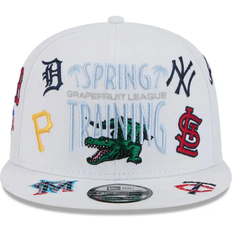 weisse-flache-snapback-kappe-9fifty-scatter-spring-training-fan-pack-2025-von-mlb-grapefruit-league-logo-von-new-era
