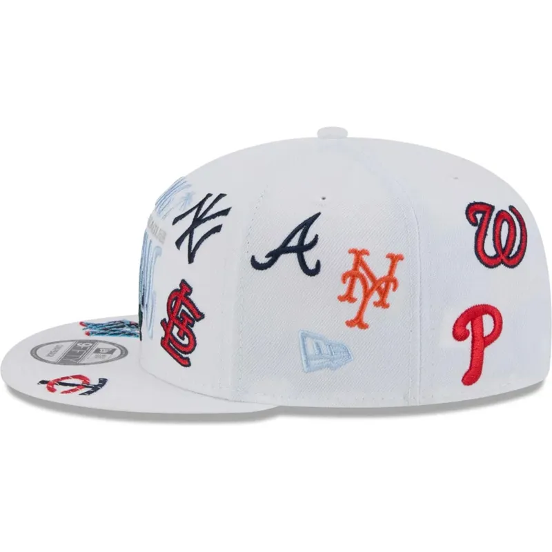weisse-flache-snapback-kappe-9fifty-scatter-spring-training-fan-pack-2025-von-mlb-grapefruit-league-logo-von-new-era