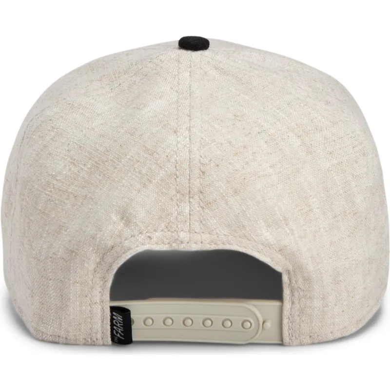 beige-und-schwarze-gebogene-snapback-kappe-skorpion-deadly-lethal-linen-rugged-comfort-the-farm-von-goorin-bros
