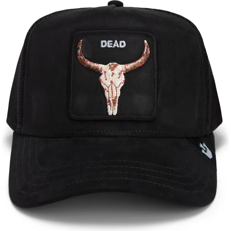 cepur-izliekta-truckeris-melns-snapback-dead-the-suede-skull-global-core-micro-suede-the-farm-no-goorin-bros