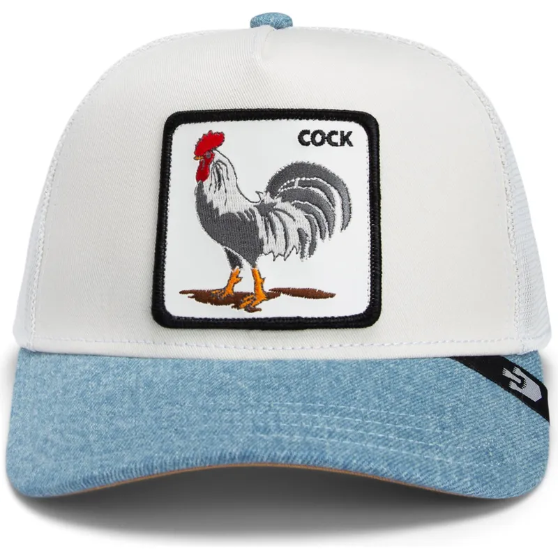 trucker-cap-weiss-und-blau-hahn-cock-rooster-fan-institution-ball-club-global-core-denim-the-farm-von-goorin-bros