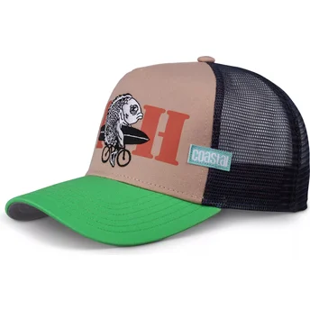 Czapka trucker beżowa i zielona Fish HFT od Coastal