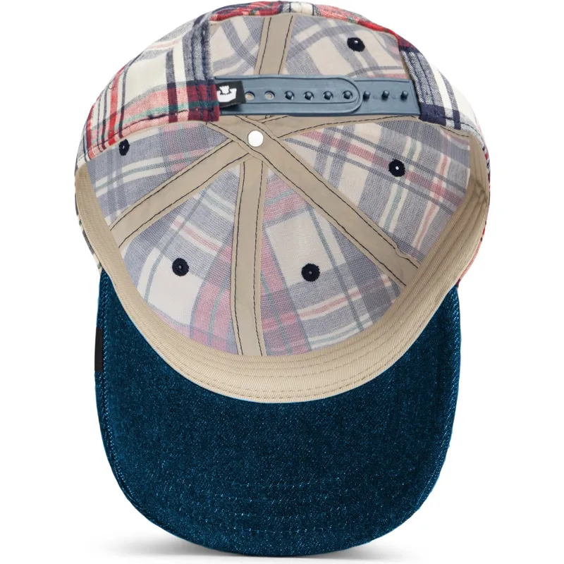 cap-izliekta-navy-blue-snapback-goorin-bros-curved-brim-raised-in-a-barn-papa-cap-madras-the-farm-navy-blue-and-red-cap-the-farm