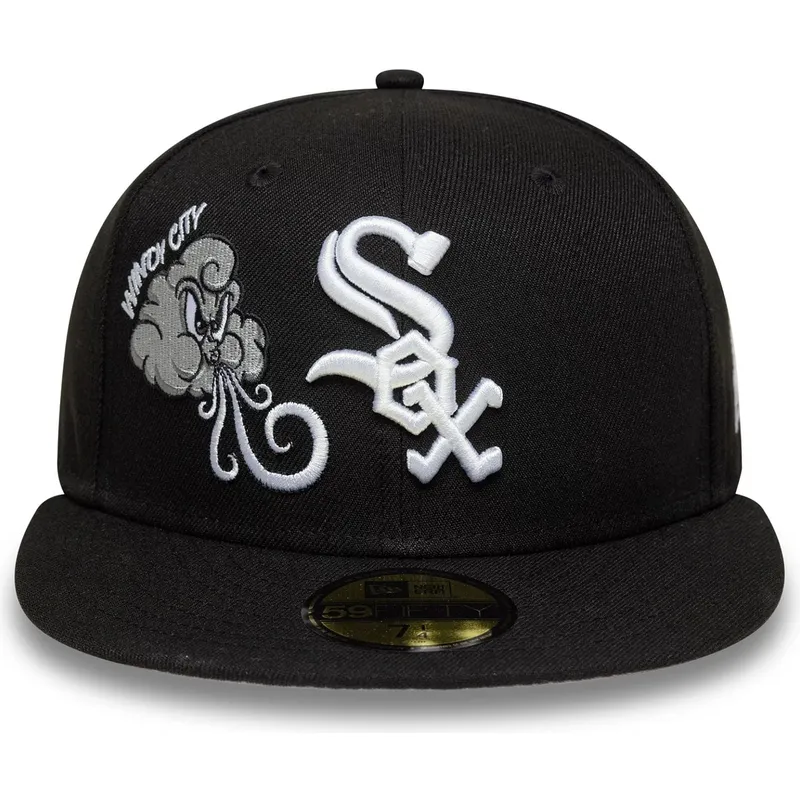 schwarze-enganliegende-59fifty-flatcap-food-icon-windy-city-der-chicago-white-sox-mlb-von-new-era
