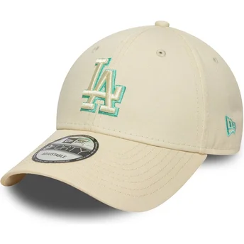 Beige verstellbare Kappe mit gebogenem Schirm und grünem Logo 9FORTY Team Outline der Los Angeles Dodgers MLB von New Era