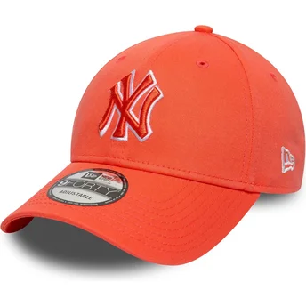 Verstellbare orangefarbene Kappe mit gebogenem Schirm und orangefarbenem Logo 9FORTY Team Outline der New York Yankees MLB von N
