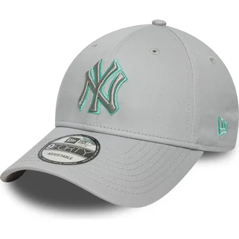 Graue verstellbare Kappe mit gebogenem Schirm und grauem Logo 9FORTY Team Outline der New York Yankees MLB von New Era
