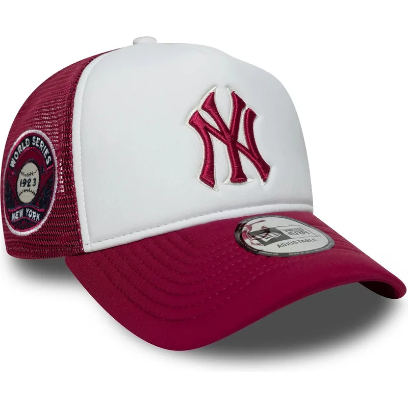 trucker-cap-weiss-und-rot-mit-rotem-logo-e-frame-world-series-von-new-york-yankees-mlb-von-new-era