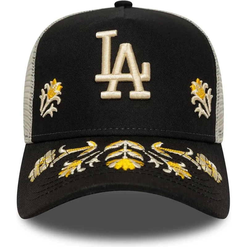 schwarze-trucker-kappe-a-frame-floral-icon-der-los-angeles-dodgers-mlb-von-new-era