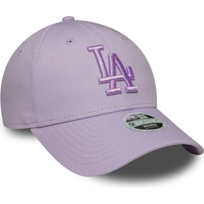 violette-verstellbare-curved-cap-fur-damen-mit-violettem-logo-9forty-league-essential-der-los-angeles-dodgers-mlb-von-new-era
