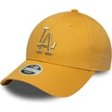 gelbe-gebogene-verstellbare-damenkappe-9forty-metallic-logo-der-los-angeles-dodgers-mlb-von-new-era