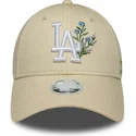 new-era-curved-brim-women-9forty-floral-icon-los-angeles-dodgers-mlb-beige-adjustable-cap