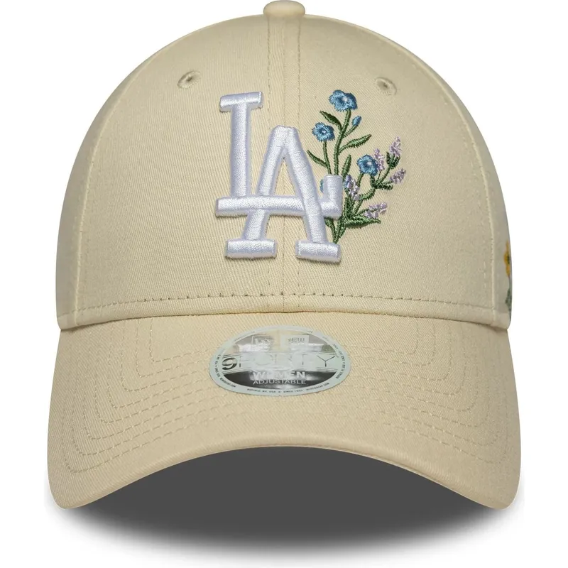 beige-verstellbare-curved-cap-fur-damen-9forty-floral-icon-der-los-angeles-dodgers-mlb-von-new-era
