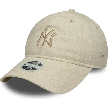 Gorra curva beige ajustable para mujer con logo beige 9TWENTY Linen de New York Yankees MLB de New Era