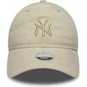 new-era-curved-brim-women-9twenty-linen-new-york-yankees-mlb-beige-adjustable-cap-with-beige-logo