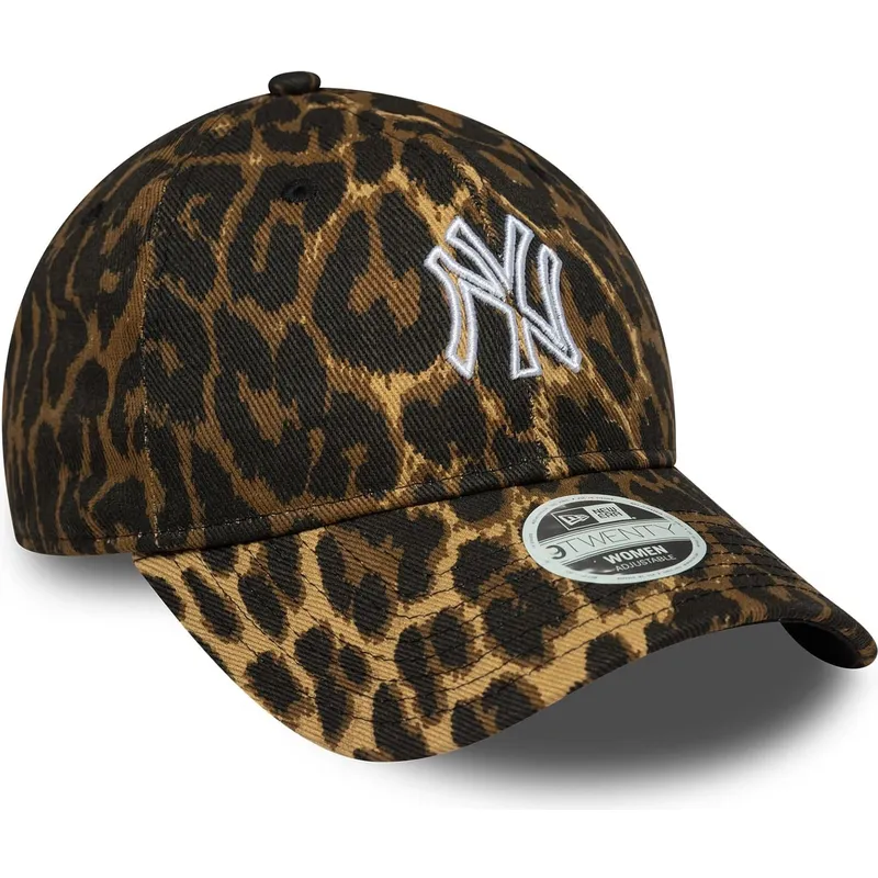 damen-verstellbare-leoparden-kurvenkappe-9twenty-outline-der-new-york-yankees-mlb-von-new-era