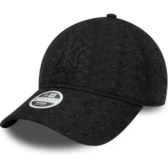 Gorra curva negra ajustable para mujer con logo negro 9TWENTY Broderie de New York Yankees MLB de New Era