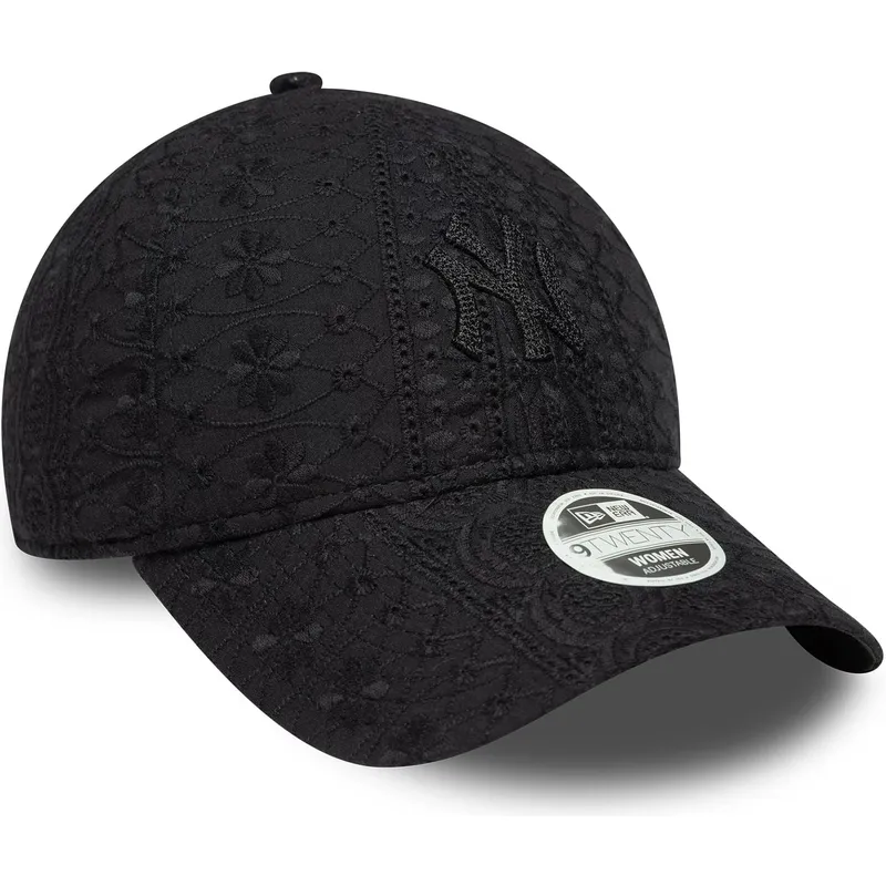 schwarze-verstellbare-curved-cap-fur-damen-mit-schwarzem-logo-9twenty-broderie-der-new-york-yankees-mlb-von-new-era