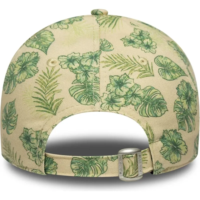 beige-verstellbare-curved-cap-fur-damen-9twenty-all-over-print-tropical-der-new-york-yankees-mlb-von-new-era