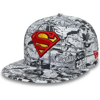 New Era Flat Brim Youth Superman 9FIFTY All Over Print DC Comics Black Snapback Cap