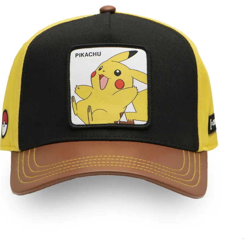 schwarze-gelbe-und-braune-gebogene-snapback-kappe-pikachu-pmk6-pik-pokemon-von-capslab