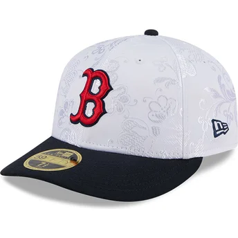 Boston Red Sox MLB 59FIFTY Day Low Profile Navy und Weiß Angepasste Flache Kappe von New Era
