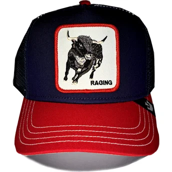 Gorra trucker azul marino y roja toro Raging Bull Fab Farm de Goorin Bros.