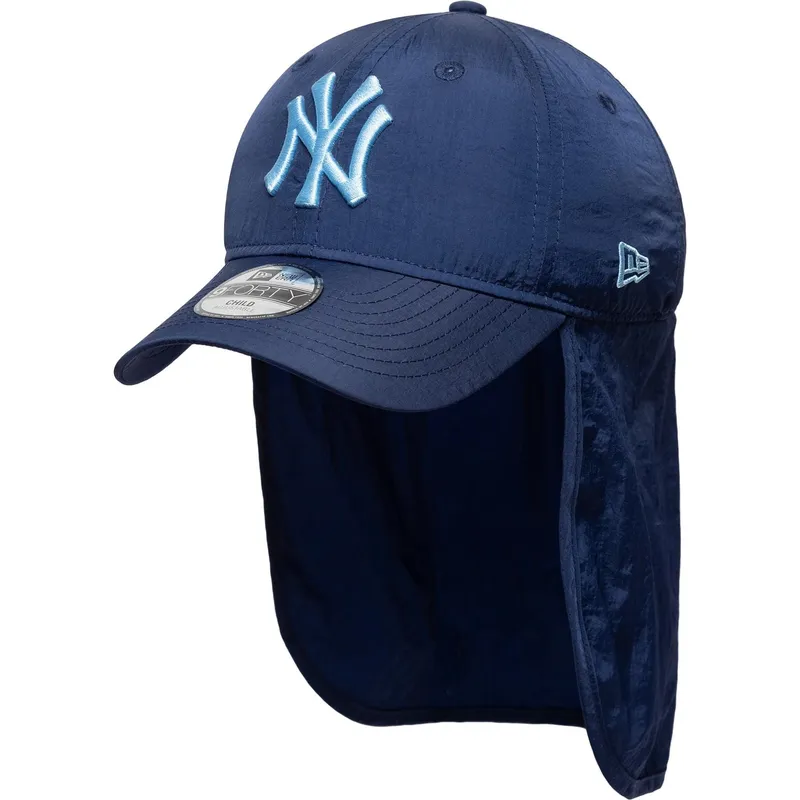 blaue-gebogene-snapback-kappe-fur-kinder-mit-blauem-logo-9forty-sun-shield-der-new-york-yankees-mlb-von-new-era