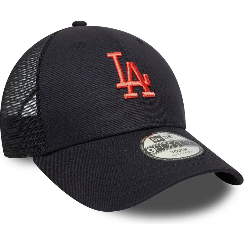 marineblaue-verstellbare-trucker-kappe-fur-kinder-mit-rotem-logo-9forty-homefield-der-los-angeles-dodgers-mlb-von-new-era