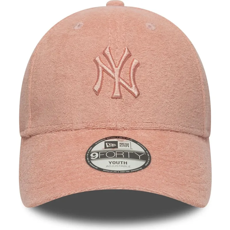 gebogene-rosa-verstellbare-kappe-fur-kinder-9forty-towelling-der-new-york-yankees-mlb-von-new-era