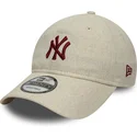 verstellbare-beige-gebogene-kappe-9twenty-linen-der-new-york-yankees-mlb-von-new-era