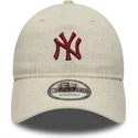 verstellbare-beige-gebogene-kappe-9twenty-linen-der-new-york-yankees-mlb-von-new-era