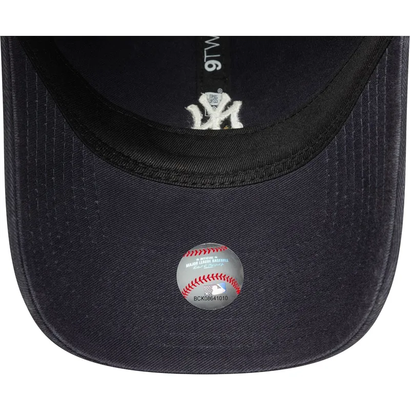 marineblaue-verstellbare-curved-cap-9twenty-mini-logo-washed-der-new-york-yankees-mlb-von-new-era