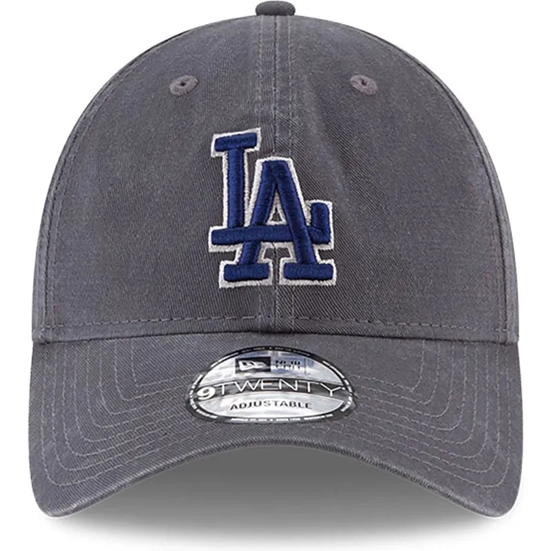 graue-verstellbare-curved-cap-mit-blauem-logo-9twenty-core-classic-der-los-angeles-dodgers-mlb-von-new-era