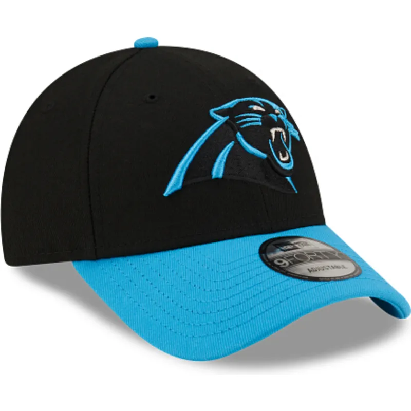 schwarze-und-blaue-verstellbare-curved-cap-9forty-the-league-der-carolina-panthers-nfl-von-new-era