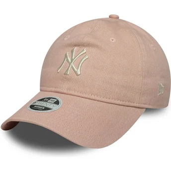 Verstellbare rosa gebogene Kappe für Damen 9TWENTY Dye Denim der New York Yankees MLB von New Era