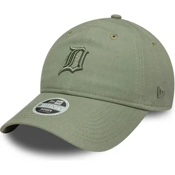 Verstellbare grüne Damenkappe mit gebogenem Schirm und grünem Logo 9TWENTY Linen der Detroit Tigers MLB von New Era