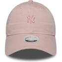 gebogene-rosa-verstellbare-damenkappe-mit-rosa-logo-9twenty-mini-washed-von-new-york-yankees-mlb-von-new-era