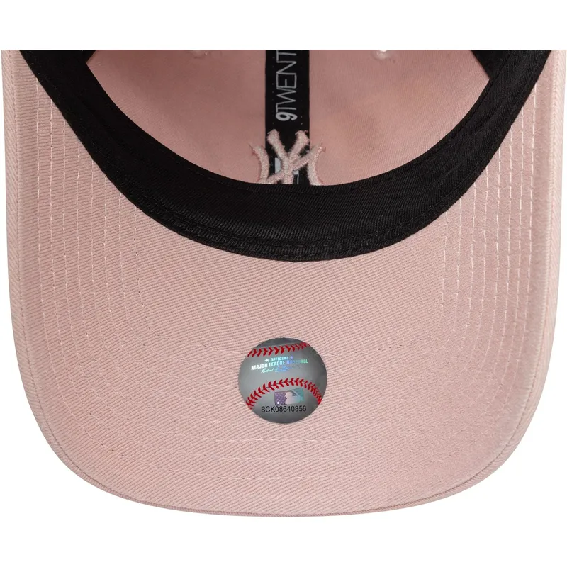 gebogene-rosa-verstellbare-damenkappe-mit-rosa-logo-9twenty-mini-washed-von-new-york-yankees-mlb-von-new-era
