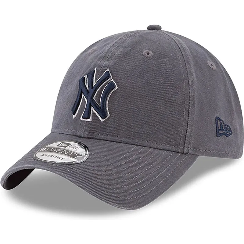 graue-verstellbare-curved-cap-mit-blauem-logo-9twenty-core-classics-der-new-york-yankees-mlb-von-new-era