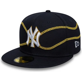 Casquette plate bleue marine ajustée 59FIFTY Chain Wrap New York Yankees MLB New Era