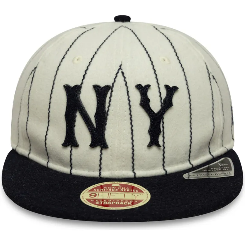 beige-und-marineblaue-verstellbare-flache-kappe-9fifty-retro-crown-heritage-der-new-york-yankees-mlb-von-new-era