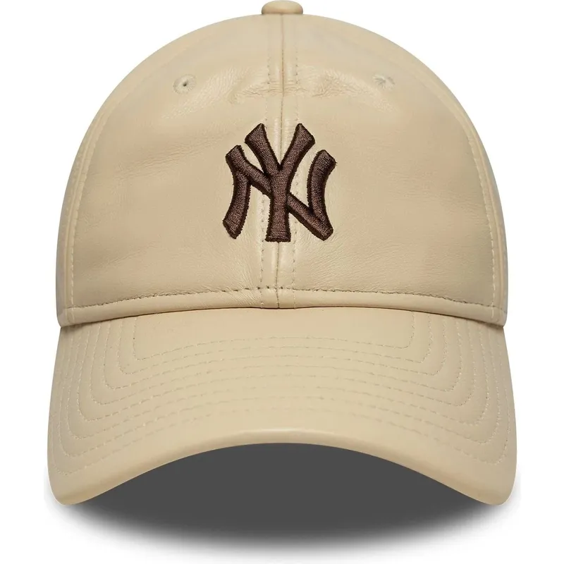 casquette-courbee-beige-ajustable-avec-logo-marron-9twenty-leather-new-york-yankees-mlb-new-era