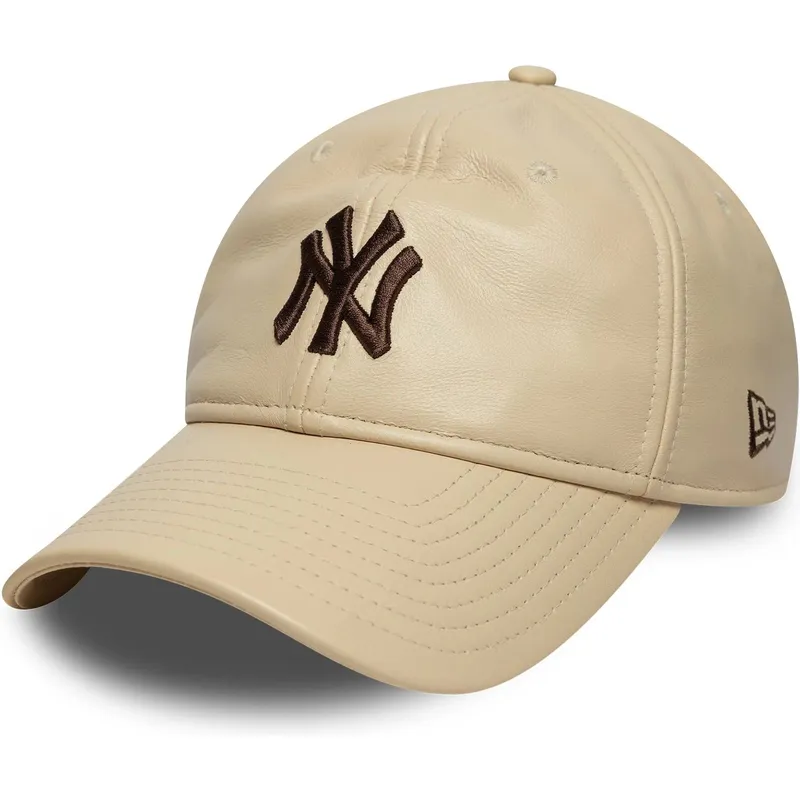 casquette-courbee-beige-ajustable-avec-logo-marron-9twenty-leather-new-york-yankees-mlb-new-era