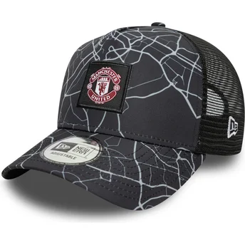 Cepur izliekta šoferis melns snapback A Frame All Over Print no Manchester United Football Club Premier League no New Era