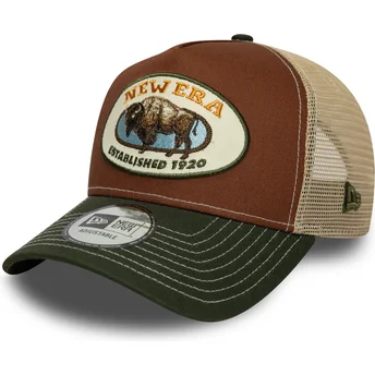 New Era A Frame Trucker Cap in Braun und Grün mit Büffel Animal Patch