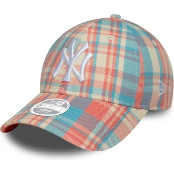 Casquette courbée rose et bleue ajustable pour femme 9FORTY Check New York Yankees MLB New Era