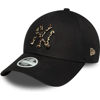 Gorra curva negra ajustable para mujer 9FORTY Leopard Infill de New York Yankees MLB de New Era